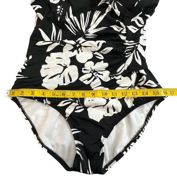 JANTZEN NWT Black & White Floral Wrap Waist Fully Lined Swimsuit Size 12 - Picture 10 of 12